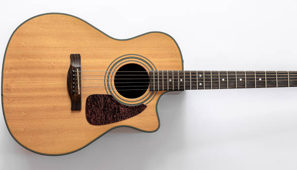 istock Acoustic guitar on a white background, top view, copy space. 1352221063