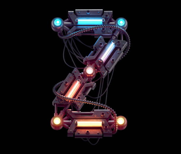 istock Futuristic metal font. Light neon. 1352221608