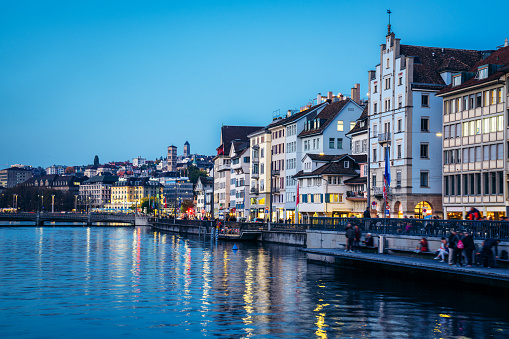 Cityscape From Limmat River in Zurich, Switzerland