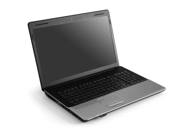 istock Side view of open laptop computer isolated on white background 1352222302