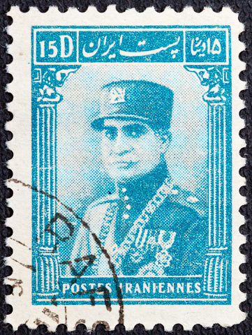 A postage stamp printed in Iran depicts Reza Shah Pahlavi 1878-1944 , circa 1935.