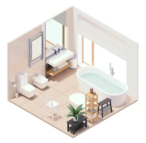 Vector illustration of Vector isometric bathroom interior