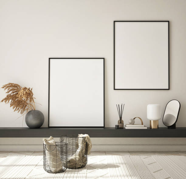 istock mock up poster frame in modern interior background, living room, Scandinavian style, 3D render, 3D illustration 1352225077