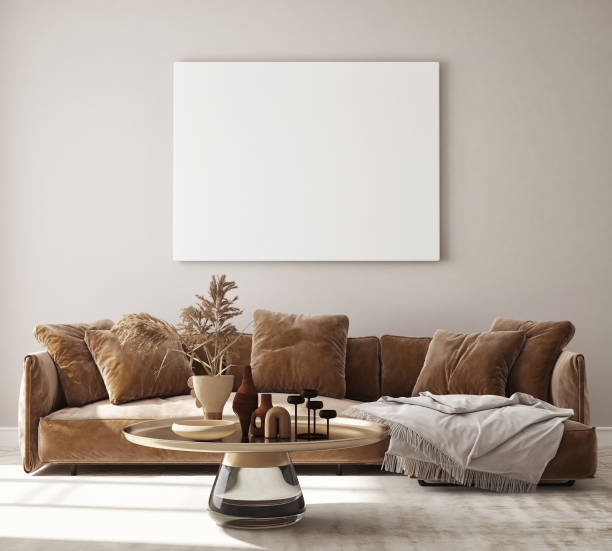 istock mock up poster frame in modern interior background, living room, Scandinavian style, 3D render, 3D illustration 1352225078