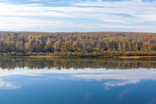 istock Beautiful, wide river autumn among the woods. 1352225985