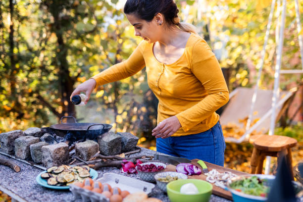 Woman salt food