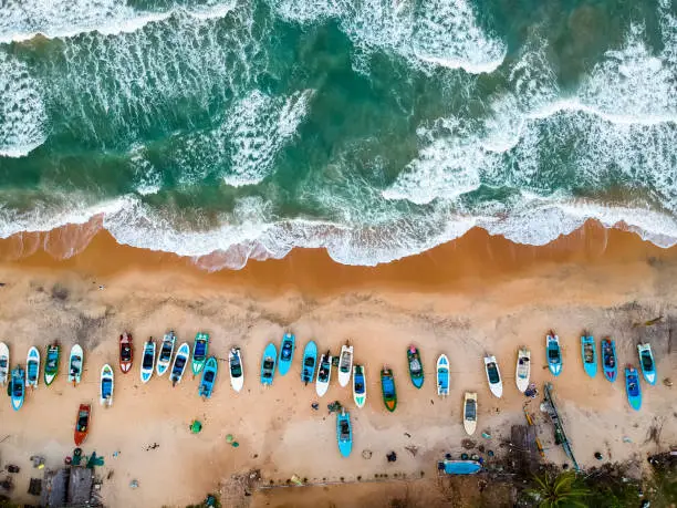 Photo of Tropical beach in Sri Lanka with boats from above