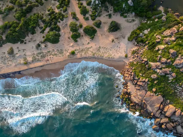 Photo of Tropical beach in Sri Lanka with boats from above