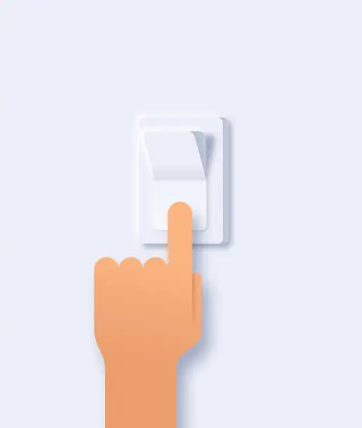 Vector illustration of On Off Person Pressing a Button or Switch