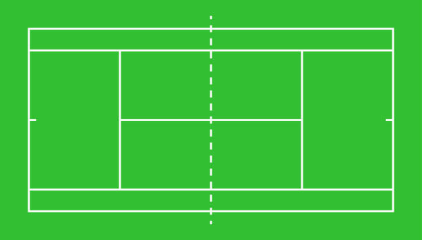 ilustrações, clipart, desenhos animados e ícones de vista superior da quadra de tênis. campo de badminton. praça gráfica para quadra de tênis. ícone da competição de wimbledon. linhas brancas no fundo verde. ilustração para campo esportivo, plano e estádio. vetor - tennis open