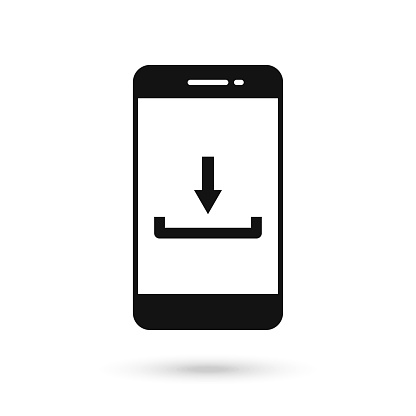 Mobile phone flat design with download icon sign.