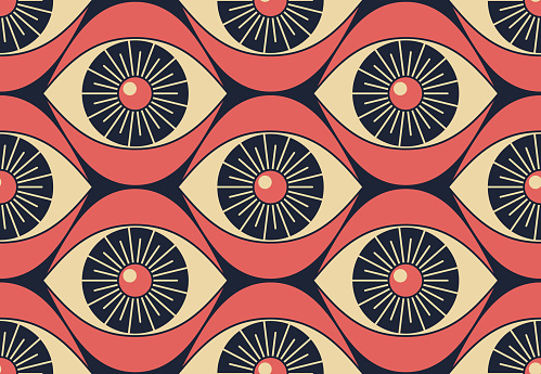 Decorative seamless pattern in retro style. Seamless pattern with open eyes. Vector illustration.
