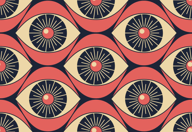 Seamless pattern with eyes. Weird retro background. Vector Decorative seamless pattern in retro style. Seamless pattern with open eyes. Vector illustration. surreal stock illustrations