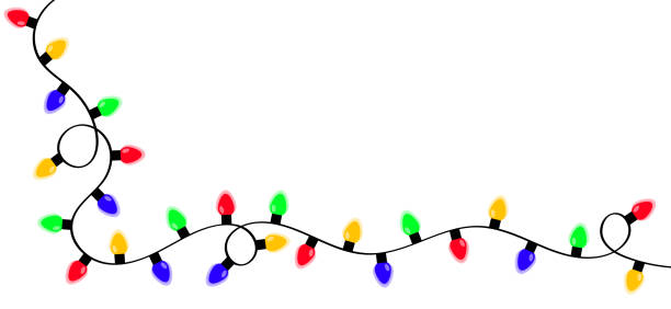istock Christmas lights set. Decoration corner. Colorful string fairy light. Cartoon holiday festive xmas decor. Lightbulb glowing garland line. Rainbow color. Flat design. Isolated. White background. 1352230521