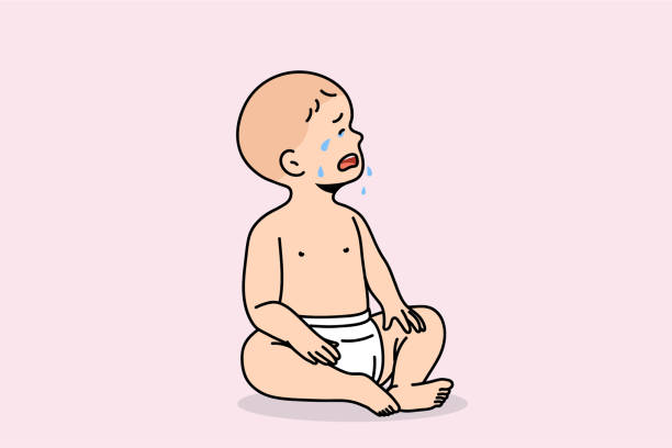 verärgertes kleines kleinkind baby weinte in tränen - beißring stock-grafiken, -clipart, -cartoons und -symbole