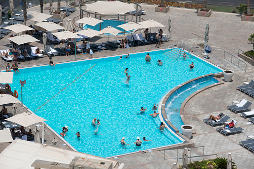 Large hotel pool at a seaside resort