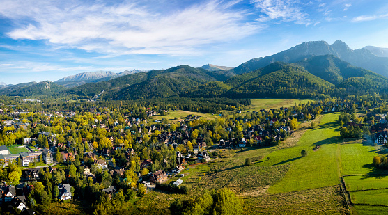 Holidays in Poland - aerial view of the Zakopane and Tatra Mountains