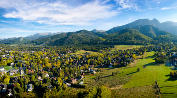 Holidays in Poland - aerial view of the Zakopane and Tatra Mountains stock photo