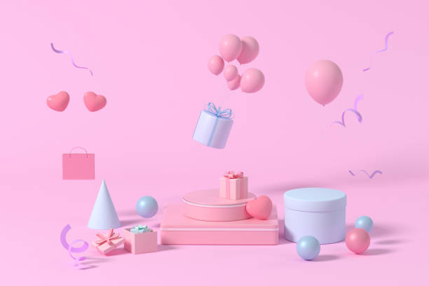 istock Gifts and stage with pink background, 3d rendering. 1352232141