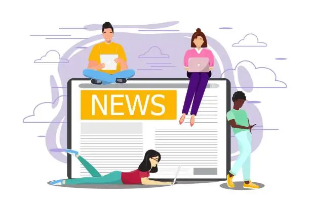 Vector illustration of Different people reading news from their devices.