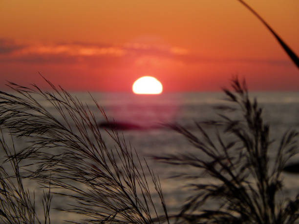 Sunset over the Caspian Sea. 06 September 2019 year. Mangistau region.