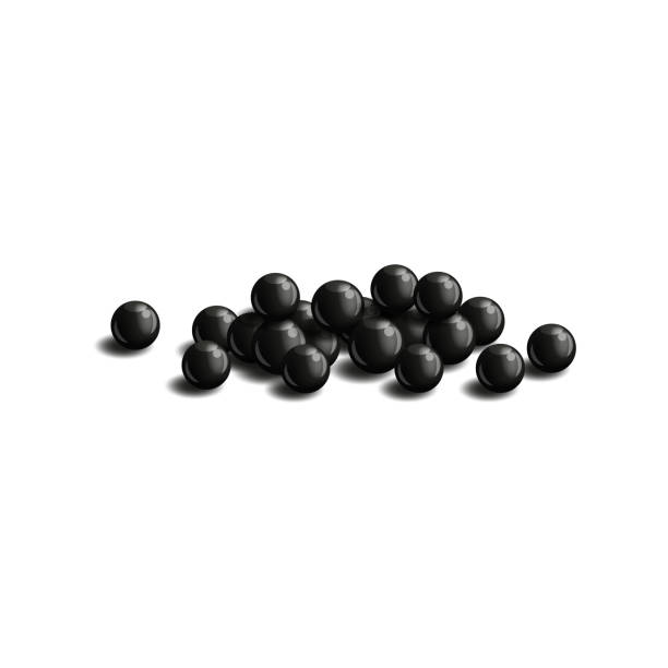 istock Realistic pile black caviar sturgeon fish, vector food illustration close up view isolated on a white background. 1352234453
