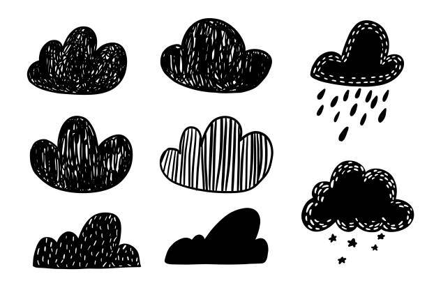 bildbanksillustrationer, clip art samt tecknat material och ikoner med weather vector clouds set sky hand drawn in sketch doodle style - bullet journal illustrationer