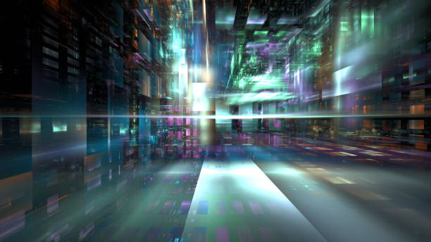 istock Modern technological digital office space, design of buildings and internal communications, architectural project. 3d render 1352239102