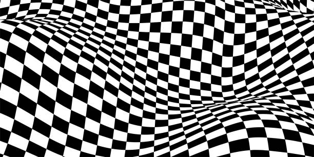 ilustrações de stock, clip art, desenhos animados e ícones de wavy chess board. chessboard concept. wave distortion effect. vector illustration. - checked