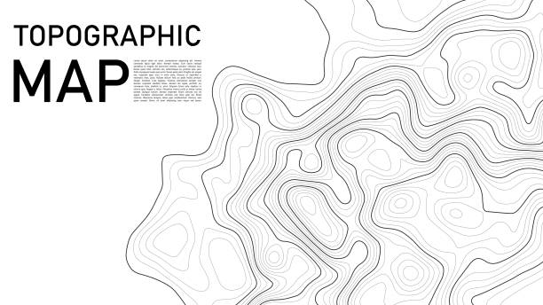 지형맵 배경. 고도 할당이 있는 지리적 줄 맵입니다. 윤곽 배경 지리적 그리드. - topographic map compass map chart stock illustrations