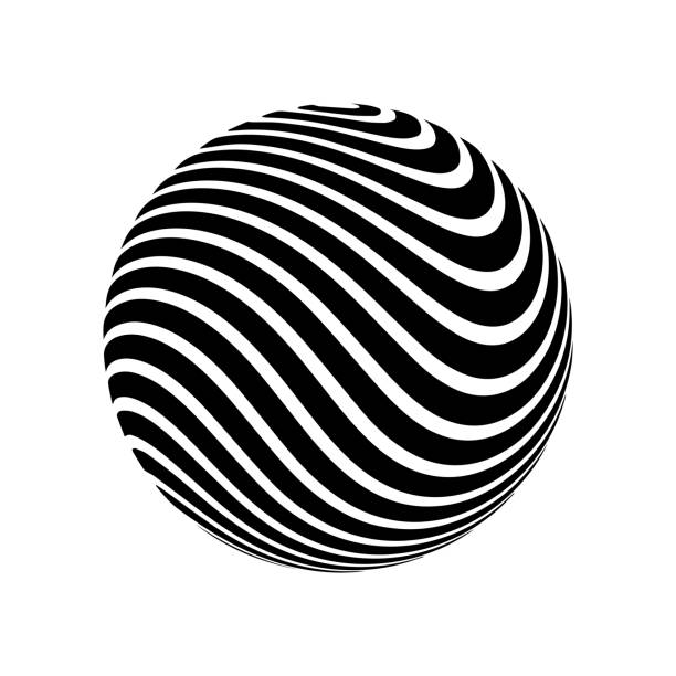 3次元球体の錯視。ストライプの球。錯覚効果。黒と白の3dアート。ベクターの図。 - illusion spiral black white点のイラスト素材／クリップアート素材／マンガ素材／アイコン素材