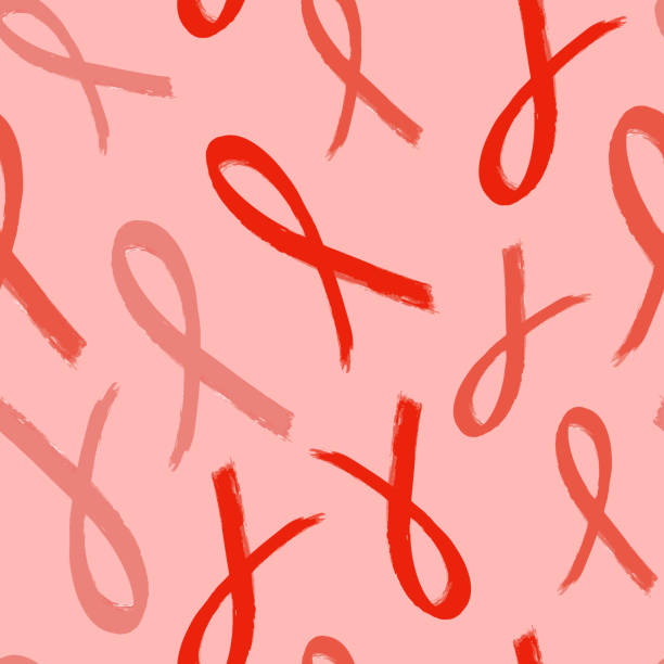 textured grunge hand drawn red ribbon seamless pattern background for aid hiv awareness campaign, world aids day - world aids day stock illustrations