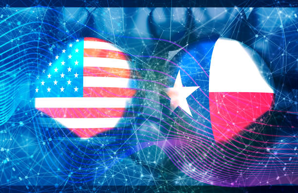 istock Spheres textured by USA and Texas state flags. 1352246603