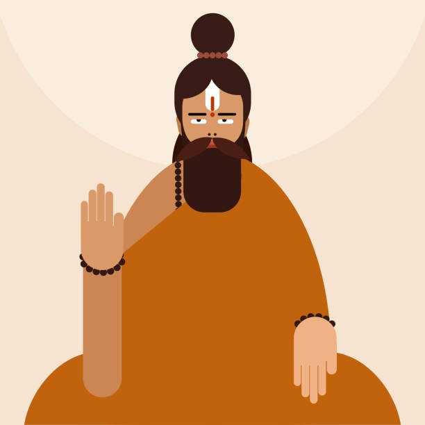 ilustrações, clipart, desenhos animados e ícones de ilustração de um santo hindu meditando - ermita