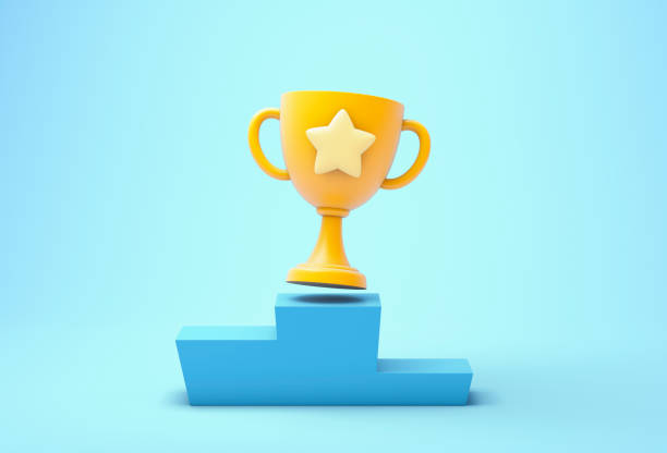 Championship Trophie on the podium 3d illustration trophy award winning gold stock pictures, royalty-free photos & images