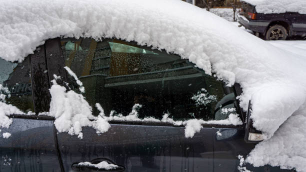 istock The car, covered with thick layer of snow. Negative consequence of heavy snowfalls. Side hundred cars with different patterns. 1352247867