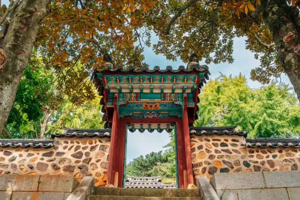 Chungnyeolsa Shrine at autumn in Tongyeong, Korea