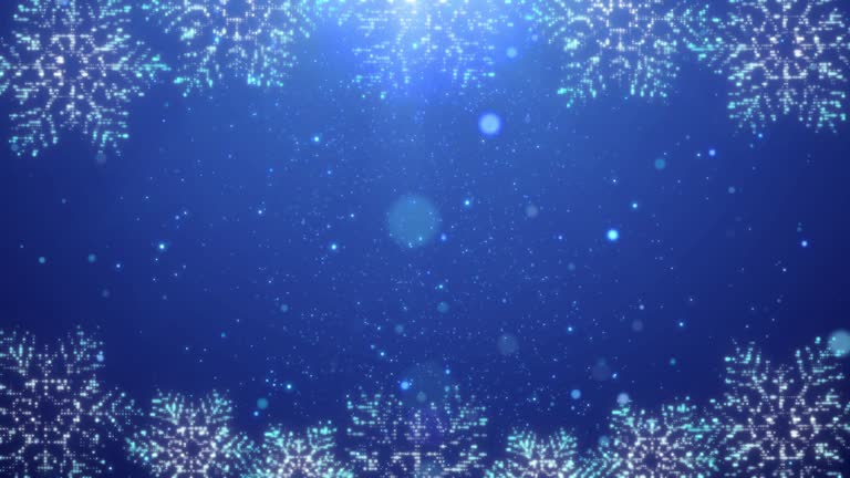 4k resolution Motion Christmas decoration Background, Snowflakes on the frame with Glittering Particles and lens flare for Christmas and Celebration Event