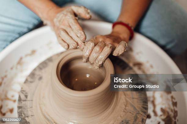 Female Potter Hands Close Up Stock Photo - Download Image Now - Pottery, Potter, Workshop