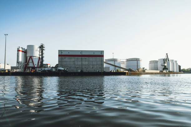 industrial and storage buildings at Westhafen in Berlin seen from river