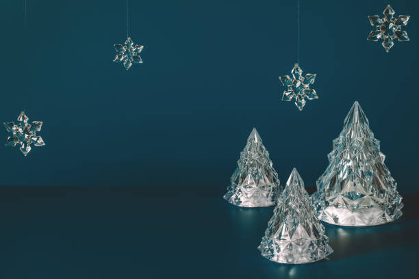 istock Empty stage with Christmas decorations on dark blue background 1352259167