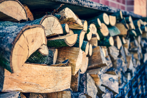 A stack of firewood for the fireplace.