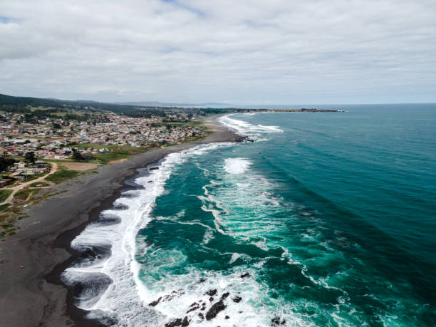 Panoramic aerial view of pichilemu on a cloudy day