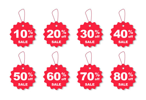 Percentage discounts, sale discounts. Sale tags set. Price off tags. Discount label with different sale percentage. Percent 10, 20, 30, 40, 50, 60, 70, 80 off. Special offer sign for promotion, advertising and marketing. Percentage discounts, sale discounts. Sale tags set. Price off tags. Discount label with different sale percentage. Percent 10, 20, 30, 40, 50, 60, 70, 80 off. Special offer sign for promotion, advertising and marketing. label sale seal stamper badge stock illustrations