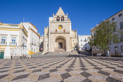 Historic cathedral on the central market square in Elvas, Portugal