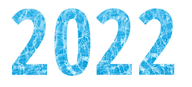 inscription 2022 from the texture of the water in the pool. the concept started the new year 2022.