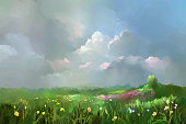 istock Summer meadow before the rain, painting 1352265086
