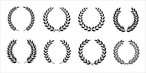 Set of black and white silhouette of circular laurel wreaths depicting award, achievement, heraldry, nobility. Vector illustration eps 10 Set of black and white silhouette of circular laurel wreaths depicting award, achievement, heraldry, nobility. Vector illustration eps 10 award silhouettes stock illustrations