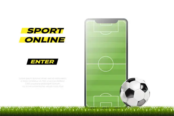 Vector illustration of Mobile football soccer sport online. Mobile sport play match. Online soccer game with live mobile app vector illustration eps 10