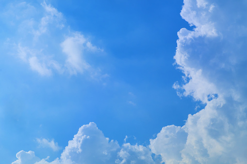 High up angle view of blue sky and partly cloudy in daylight on summer season, sky and cloud background